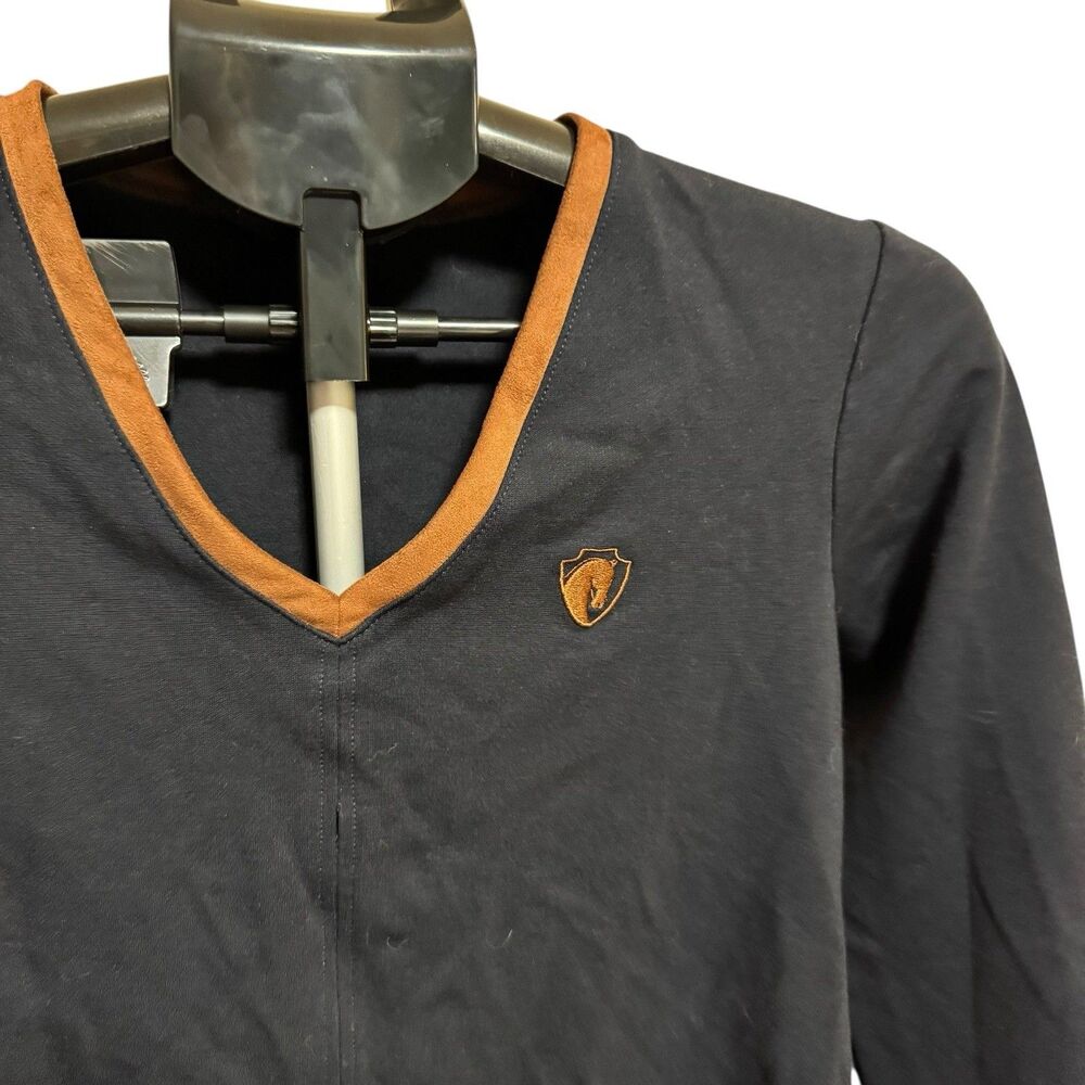 Arista Equestrian Women's Quintessential V-Neck Navy Blue Brown Small‎ Horse - Picture 3 of 12